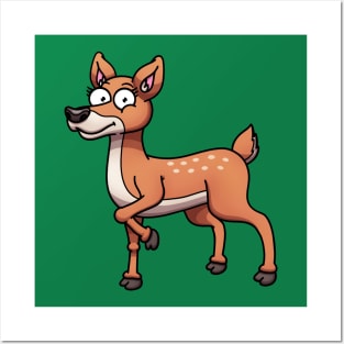 Cute Happy Cartoon Female Deer Posters and Art